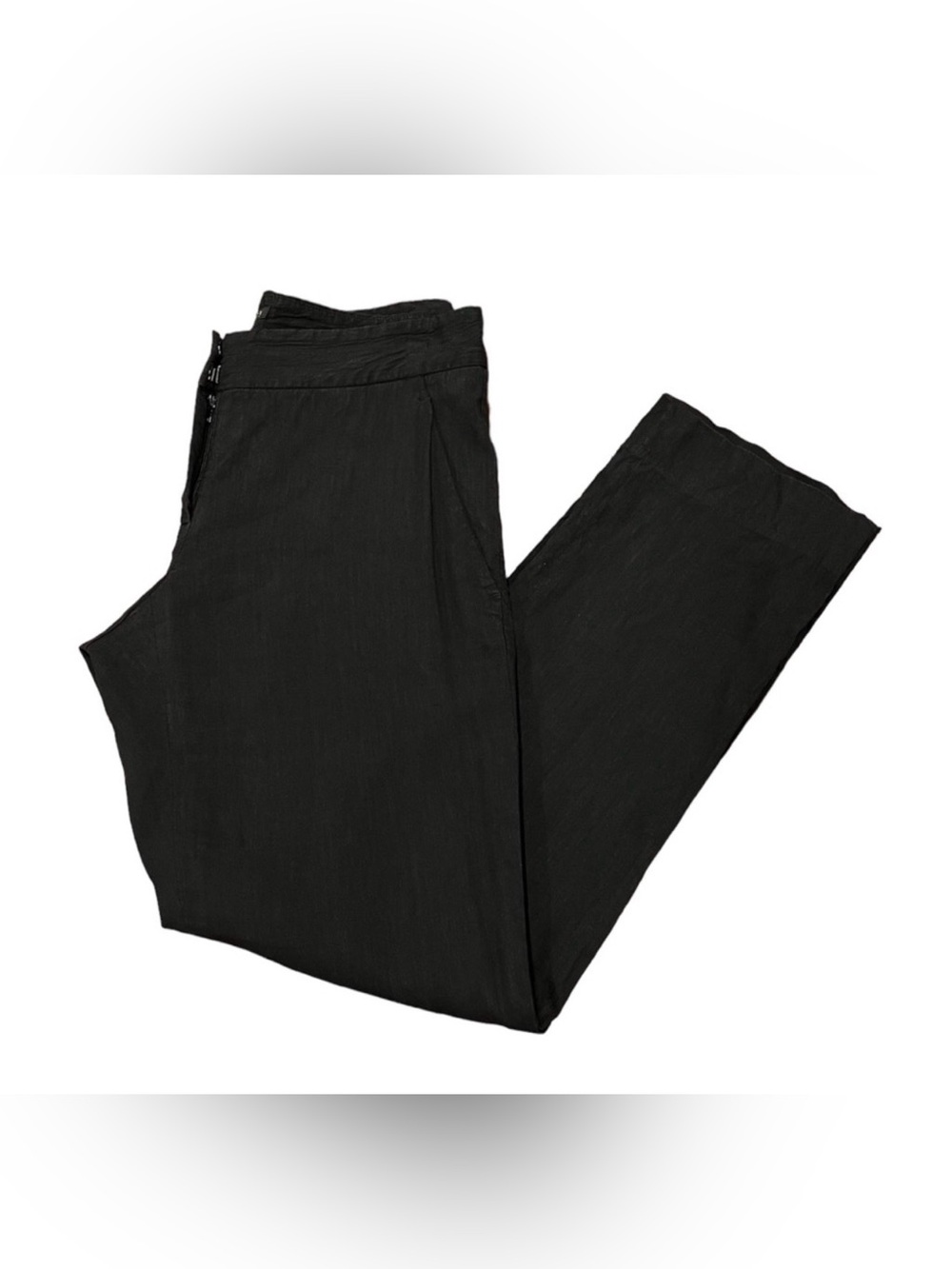 Theory Women’s Stretch Linen Blend Straight Leg Trousers Black 4 Pants Office